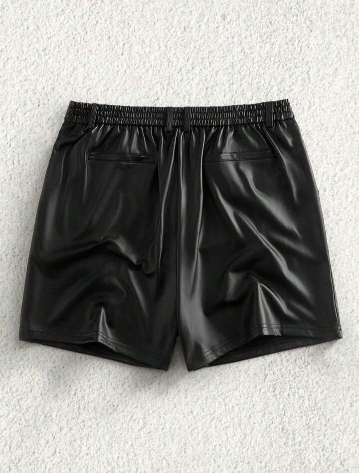 Men's Casual Fashion Street PU Leather Shorts, Summer Black Leather Short Men Black Short